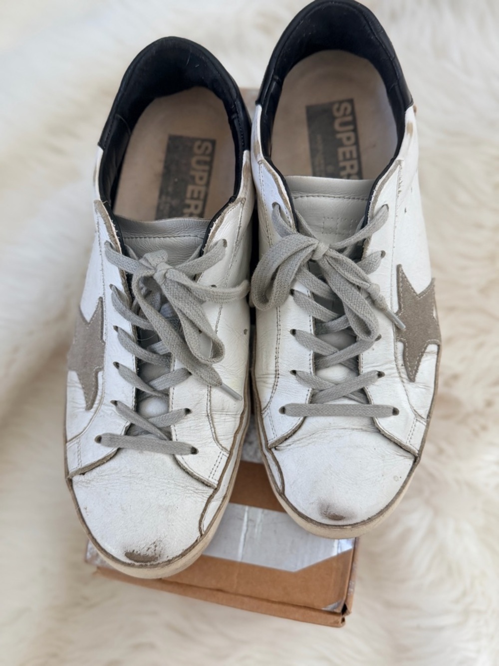 Golden Goose Superstar Sneakers White Beige Star Black Heel Size 40 - Picture 5 of 8